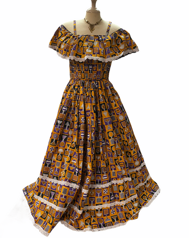Vintage Print off the Shoulder Dress