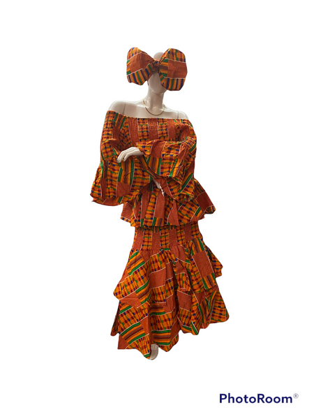 Kente Smocked Skirt Set