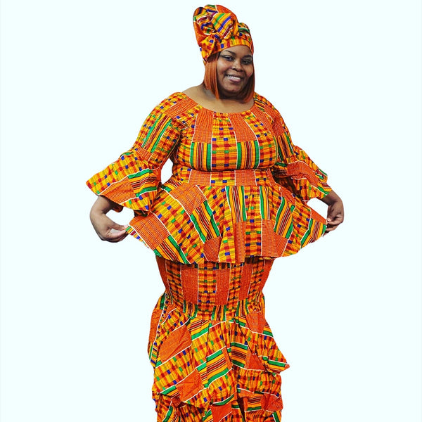 Kente Smocked Skirt Set