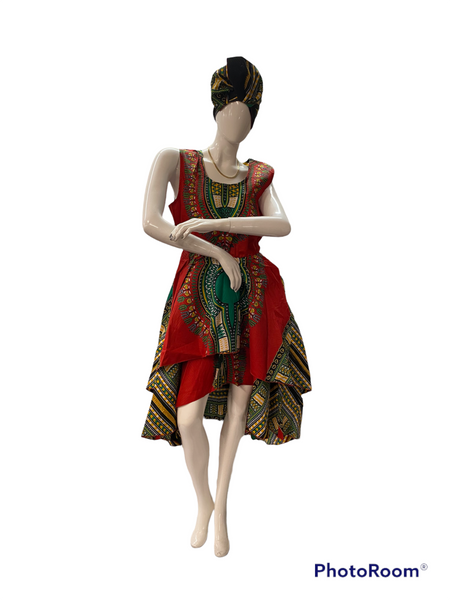 High-Low Dashiki Print Dress
