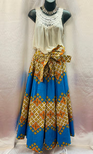 Ankara Blue and Cream Skirt
